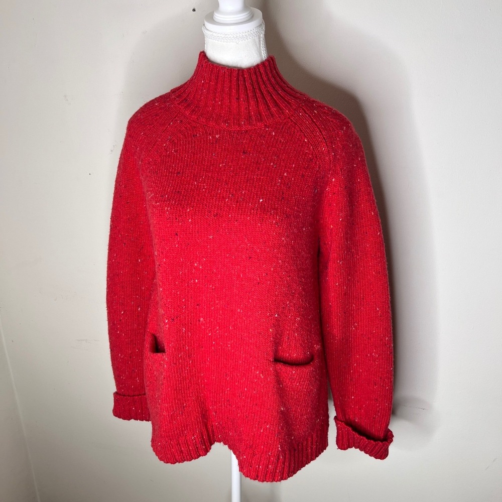 J Jill Mock Neck Sweater Red Chunky Speckled‎ Women's Size Small Ribbed Funnel
